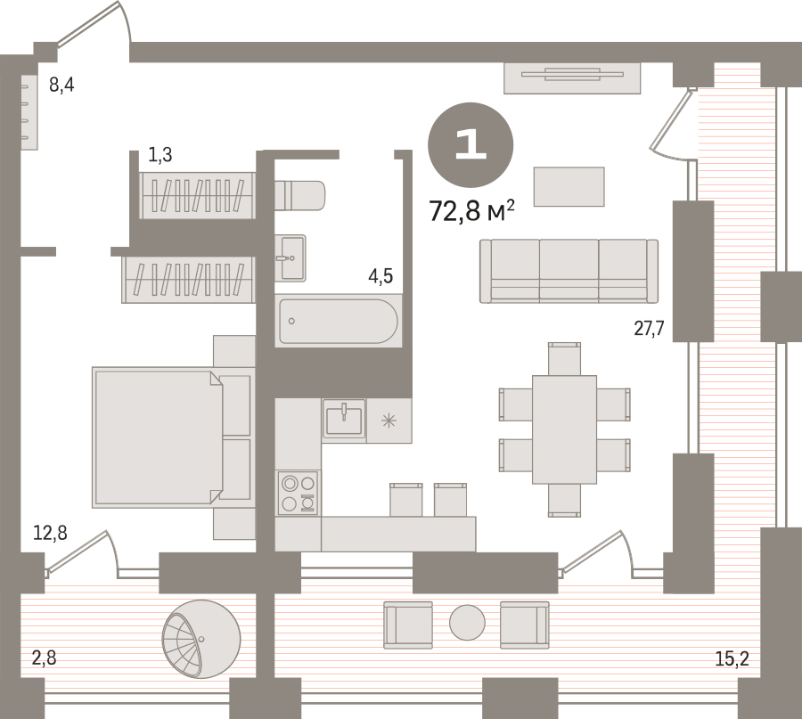 2-комнатная квартира в ЖК Северная корона на 7 этаже в 1 секции. Сдача в 4 кв. 2023 г.