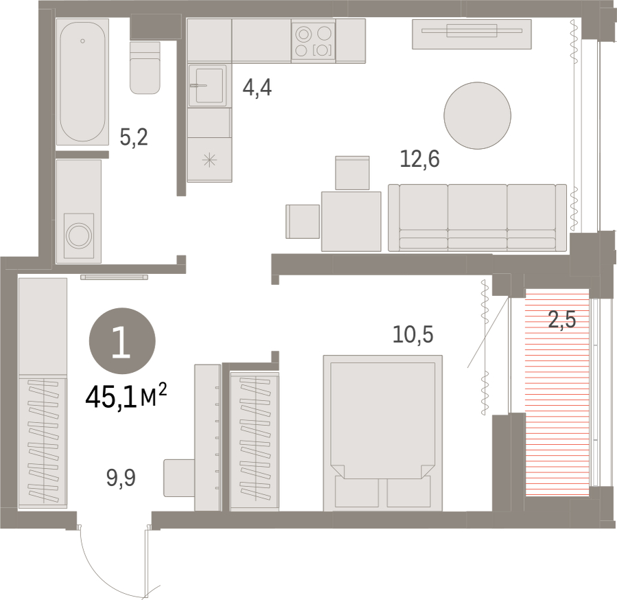 1-комнатная квартира (Студия) в ЖК Апарт-комплекс Nakhimov на 17 этаже в 1 секции. Сдача в 1 кв. 2021 г.