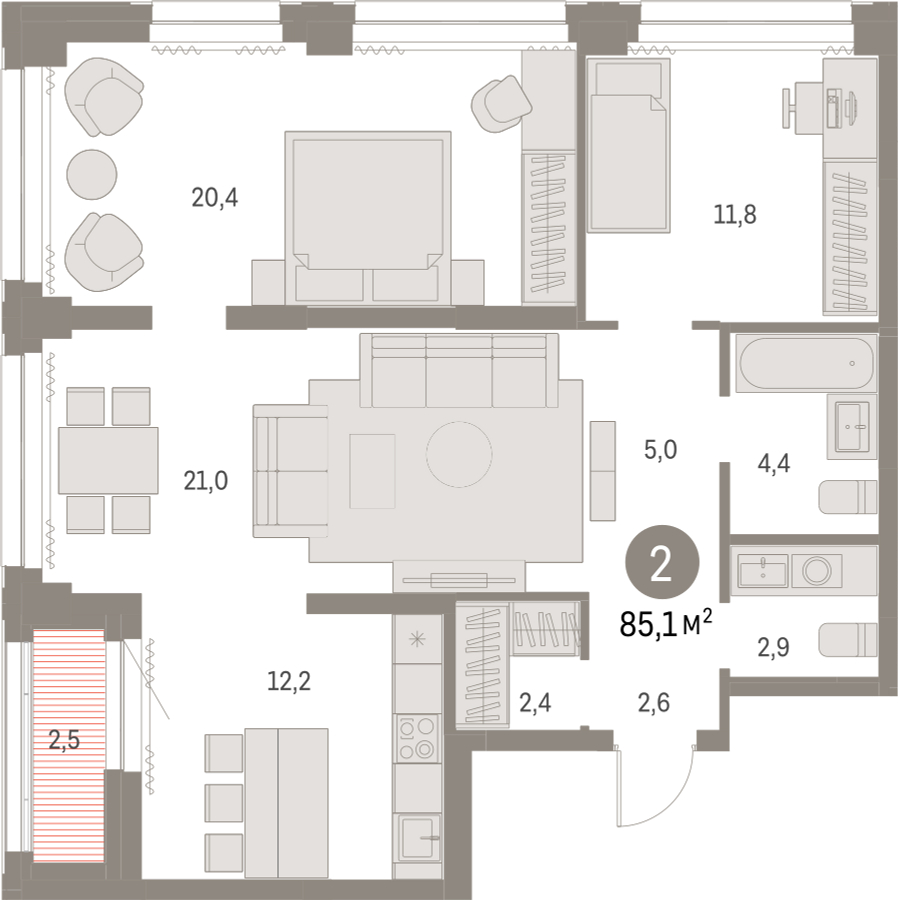 3-комнатная квартира в ЖК Апарт-комплекс Nakhimov на 5 этаже в 1 секции. Сдача в 1 кв. 2021 г.