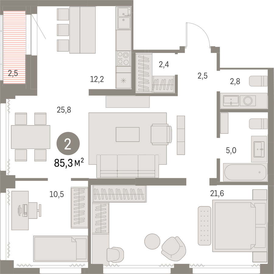 3-комнатная квартира в ЖК Апарт-комплекс Nakhimov на 8 этаже в 1 секции. Сдача в 1 кв. 2021 г.
