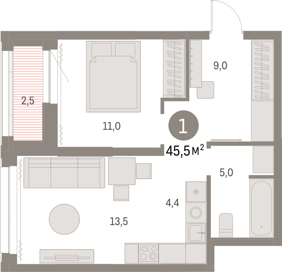 3-комнатная квартира в ЖК Апарт-комплекс Nakhimov на 12 этаже в 1 секции. Сдача в 1 кв. 2021 г.