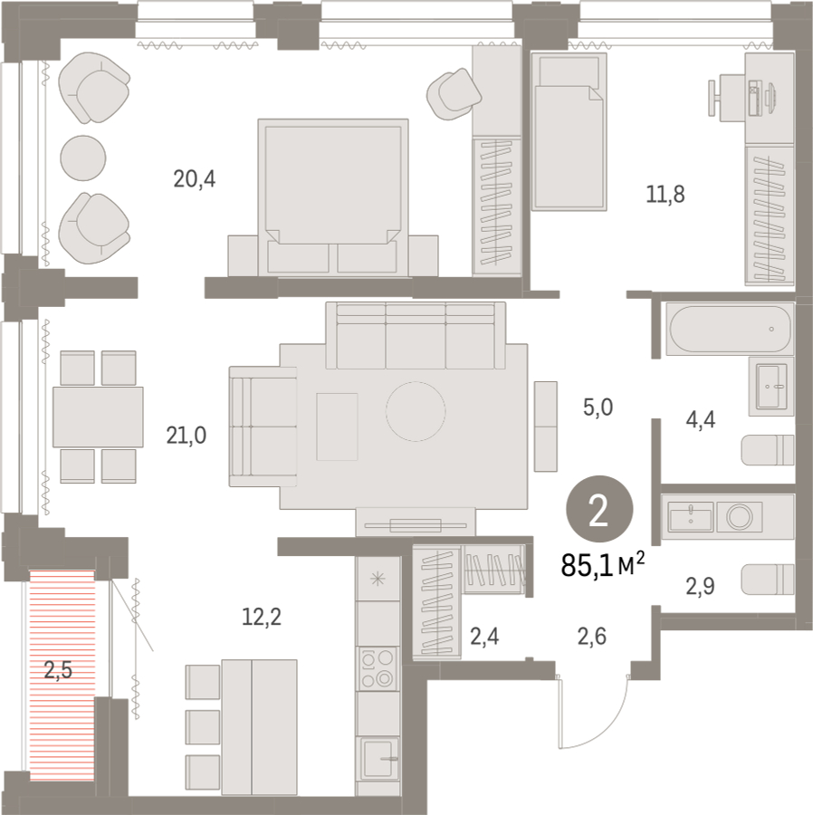 3-комнатная квартира в ЖК Апарт-комплекс Nakhimov на 13 этаже в 1 секции. Сдача в 1 кв. 2021 г.
