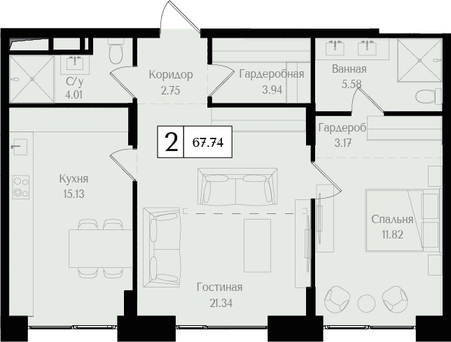 1-комнатная квартира (Студия) с отделкой в ЖК Тайм Сквер на 13 этаже в 1 секции. Сдача в 2 кв. 2024 г.