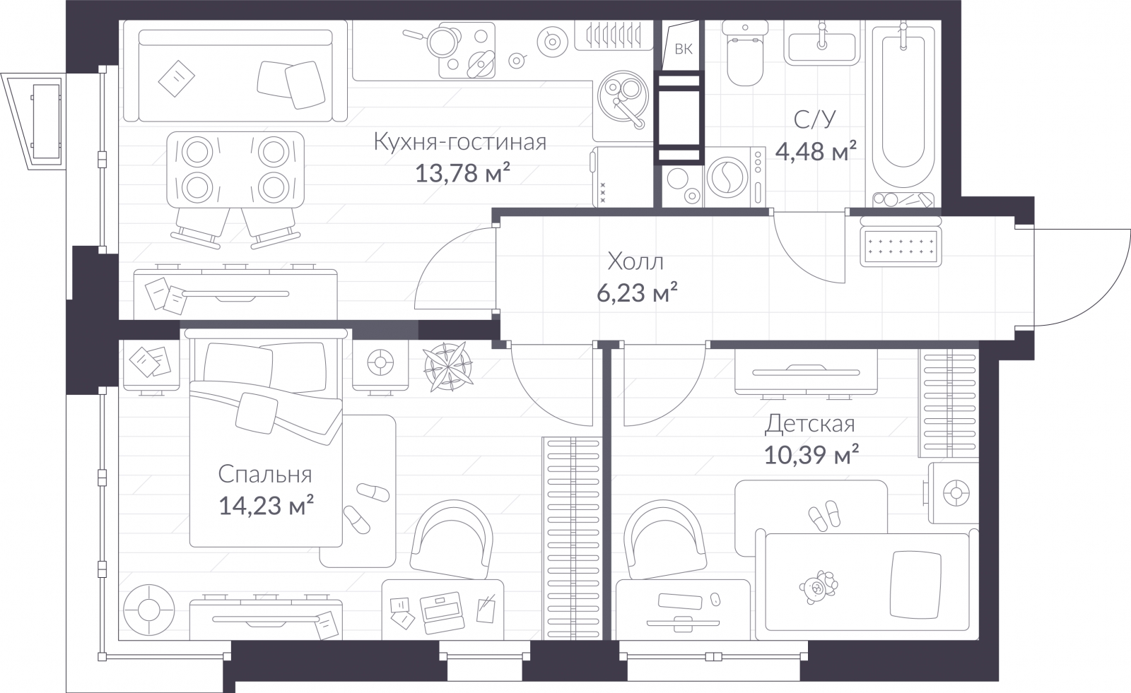 1-комнатная квартира (Студия) в ЖК Тайм Сквер на 3 этаже в 1 секции. Сдача в 2 кв. 2024 г.