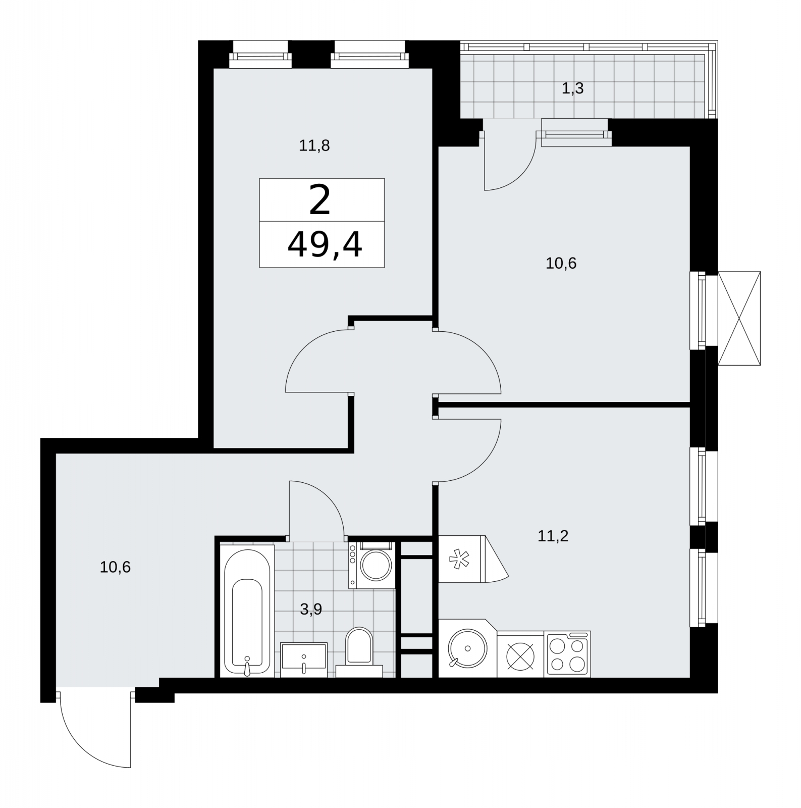2-комнатная квартира в ЖК Скандинавия на 17 этаже в 1 секции. Сдача в 1 кв. 2026 г.