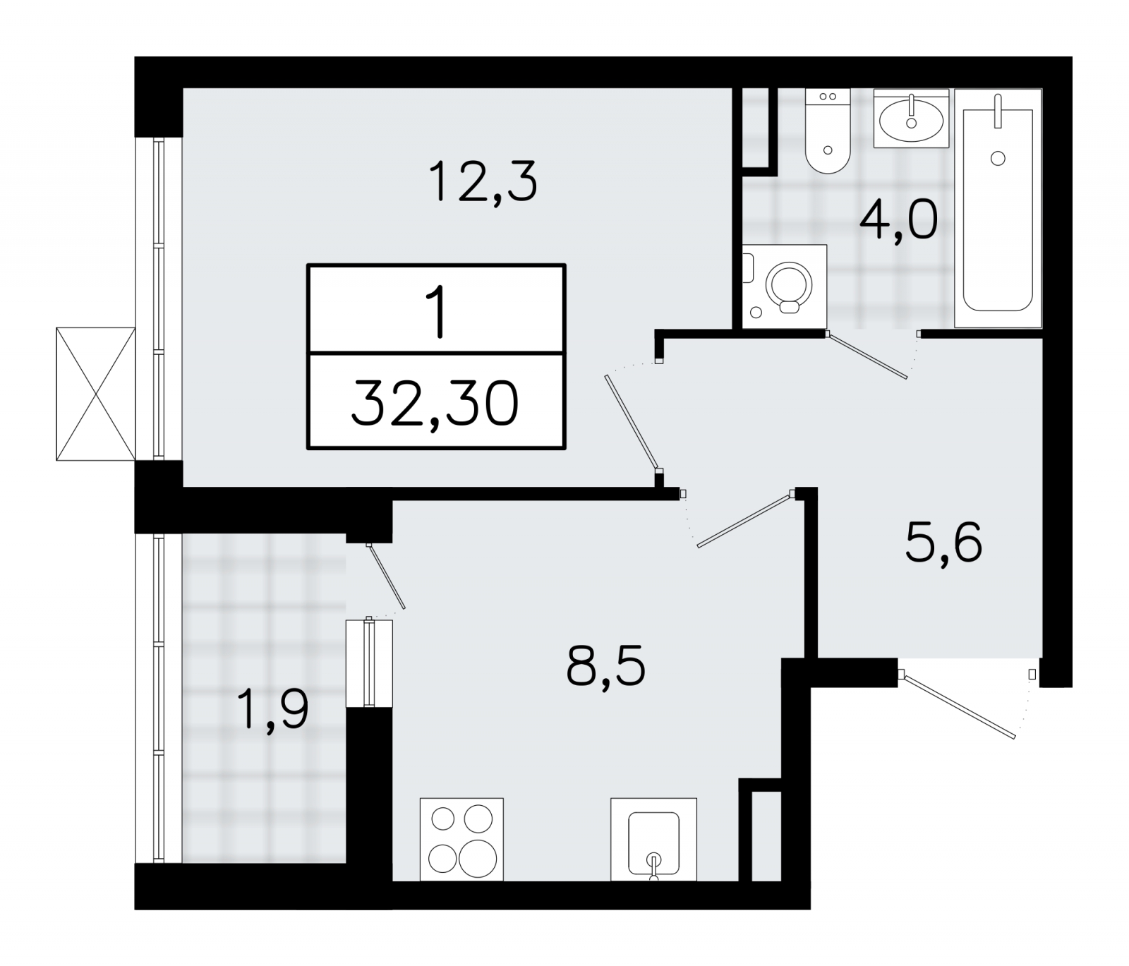 1-комнатная квартира (Студия) с отделкой в ЖК Тайм Сквер на 5 этаже в 1 секции. Сдача в 4 кв. 2024 г.