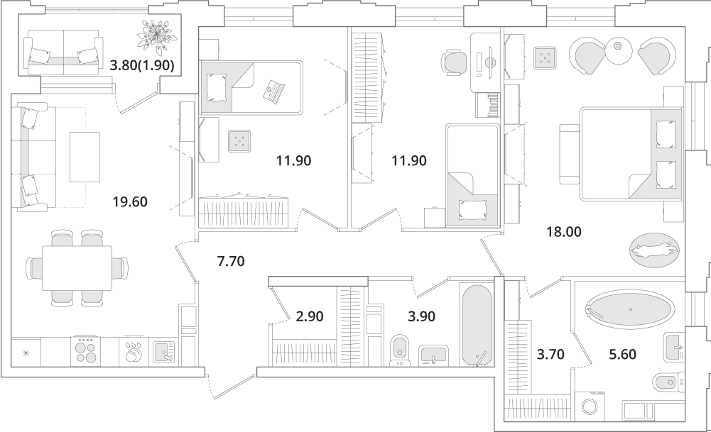 1-комнатная квартира с отделкой в ЖК Республики 205 на 5 этаже в 1 секции. Сдача в 4 кв. 2025 г.