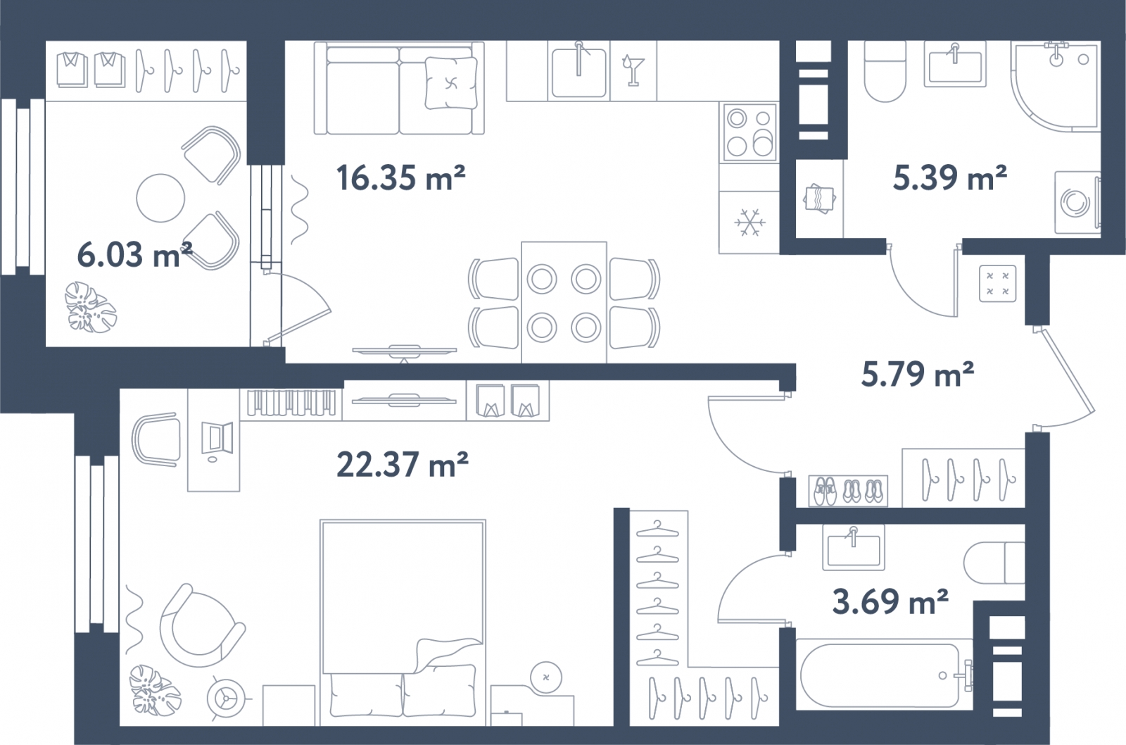 1-комнатная квартира с отделкой в ЖК Республики 205 на 3 этаже в 1 секции. Сдача в 4 кв. 2025 г.