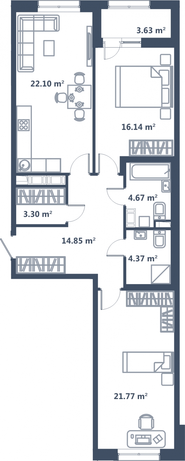 2-комнатная квартира с отделкой в ЖК Зеленодар на 12 этаже в 1 секции. Сдача в 2 кв. 2025 г.