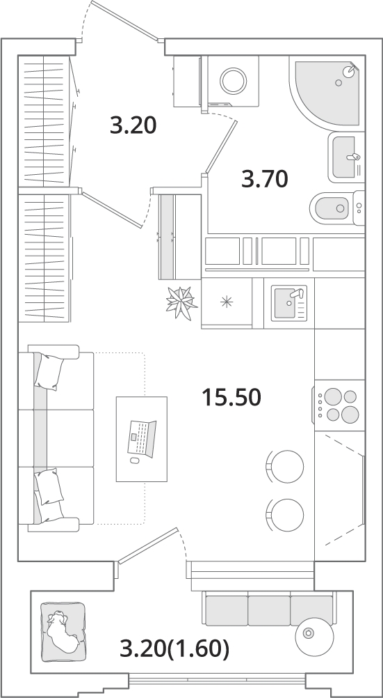 2-комнатная квартира с отделкой в ЖК Смородина на 4 этаже в 1 секции. Сдача в 1 кв. 2026 г.