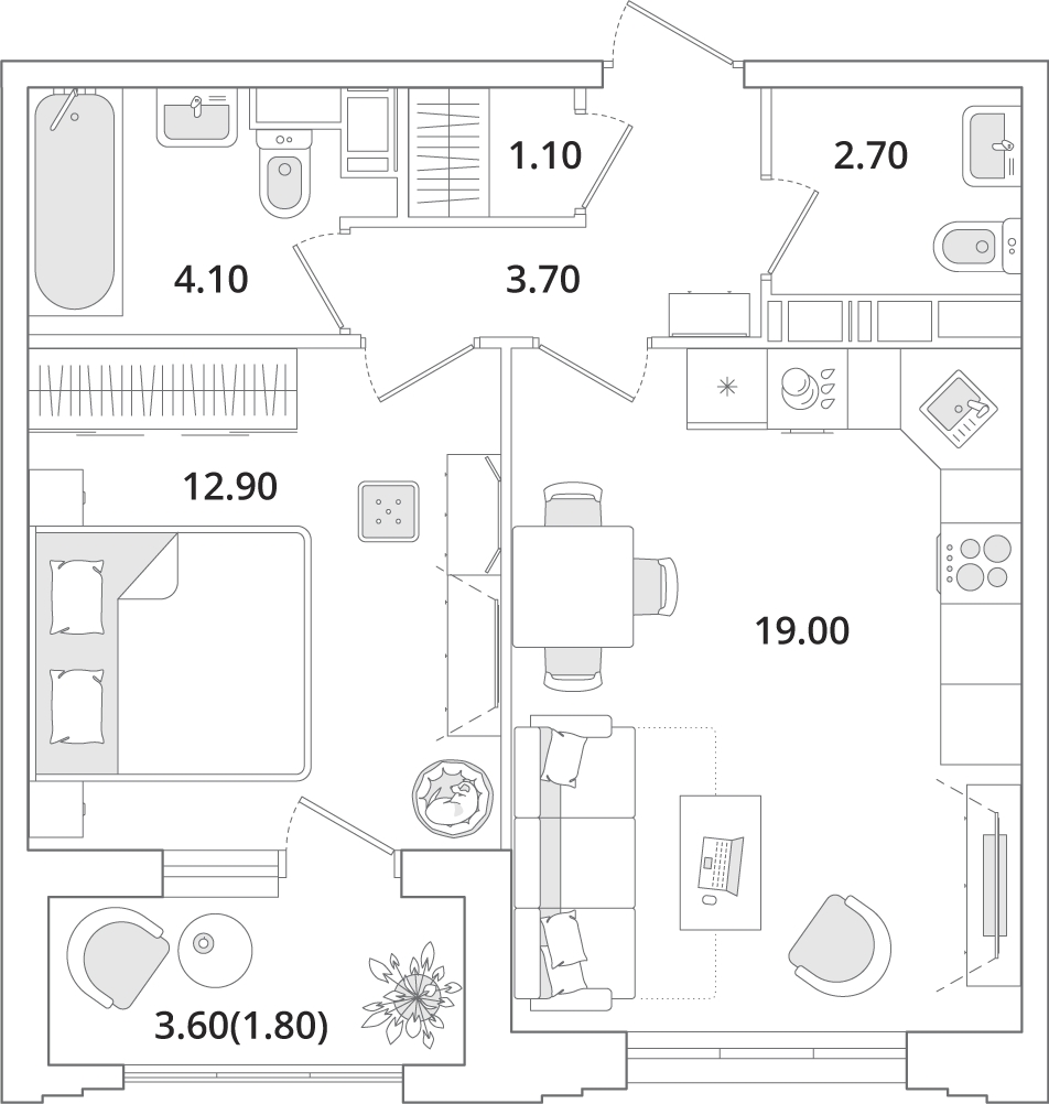 2-комнатная квартира с отделкой в ЖК Смородина на 12 этаже в 1 секции. Сдача в 1 кв. 2026 г.