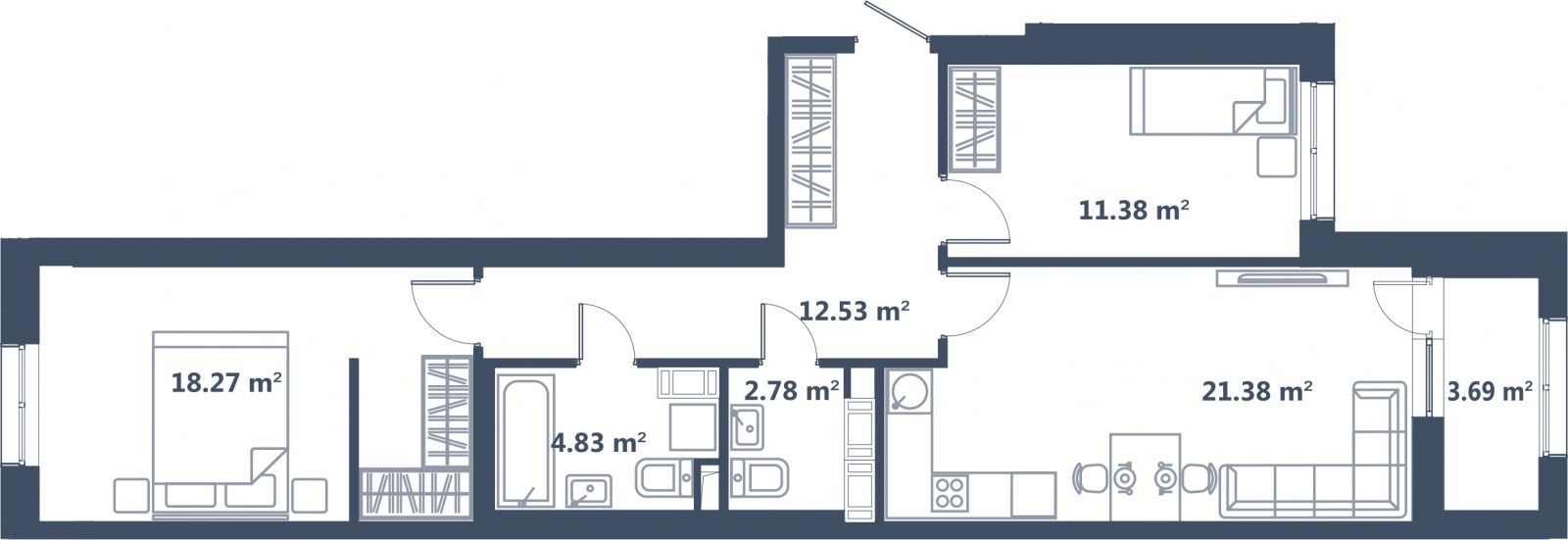 3-комнатная квартира с отделкой в ЖК Зеленодар на 8 этаже в 1 секции. Сдача в 1 кв. 2024 г.