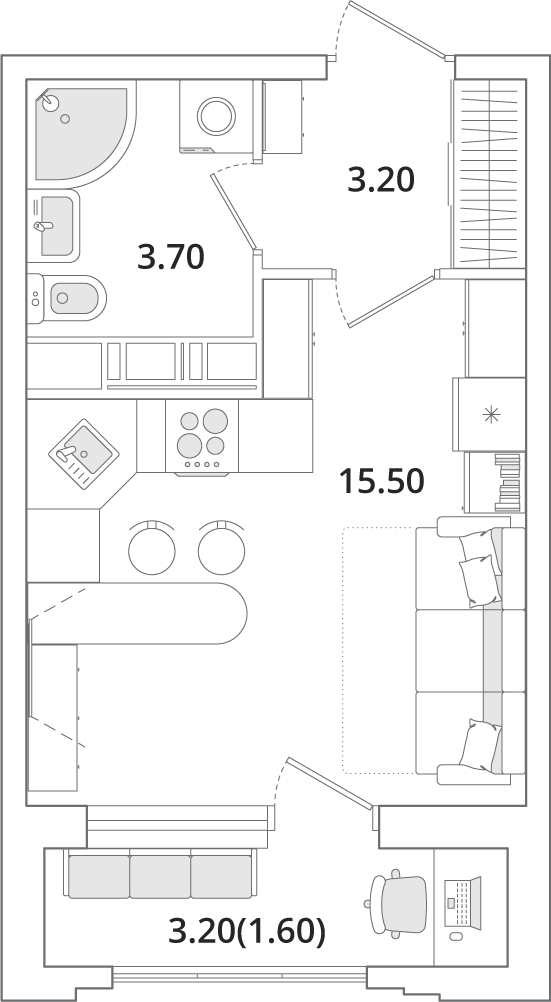 1-комнатная квартира с отделкой в ЖК Республики 205 на 2 этаже в 2 секции. Сдача в 4 кв. 2025 г.