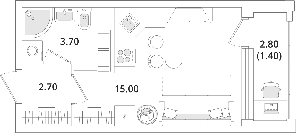 1-комнатная квартира с отделкой в ЖК Смородина на 6 этаже в 1 секции. Сдача в 1 кв. 2026 г.
