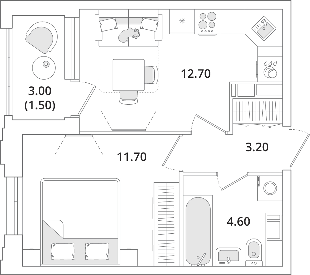 1-комнатная квартира с отделкой в ЖК Смородина на 6 этаже в 1 секции. Сдача в 1 кв. 2026 г.