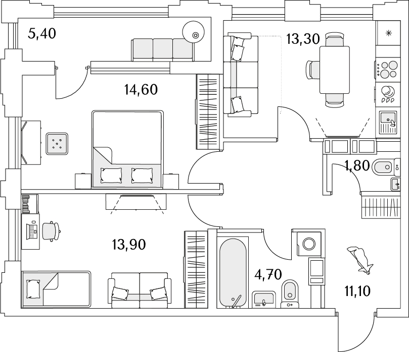 3-комнатная квартира с отделкой в Квартал Мылзавод на 7 этаже в 1 секции. Сдача в 4 кв. 2026 г.