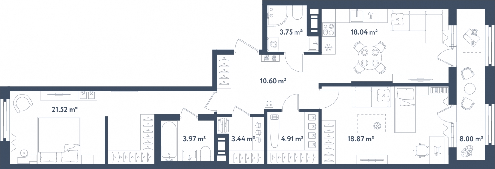 2-комнатная квартира с отделкой в ЖК Республики 205 на 11 этаже в 6 секции. Сдача в 4 кв. 2025 г.