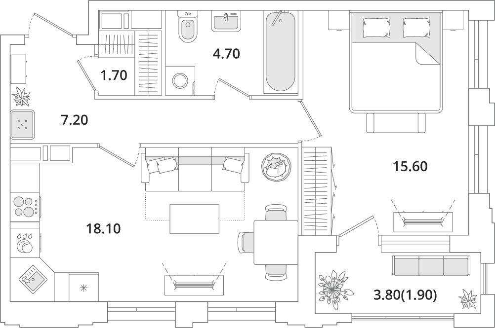 3-комнатная квартира с отделкой в е.квартал «Мир внутри» на 5 этаже в 1 секции. Сдача в 4 кв. 2024 г.
