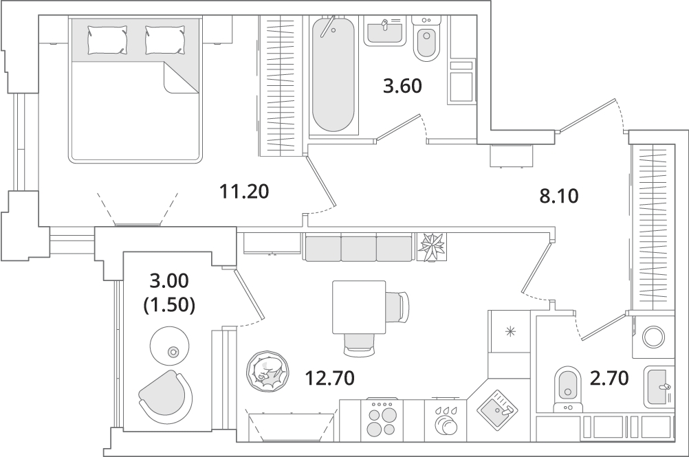1-комнатная квартира (Студия) в ЖК Тайм Сквер на 7 этаже в 1 секции. Сдача в 4 кв. 2024 г.