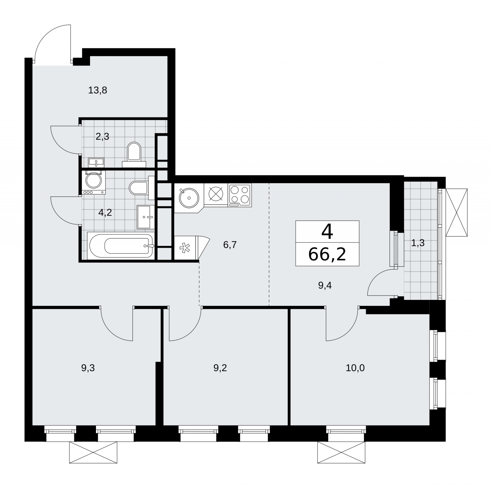 4-комнатная квартира в ЖК Скандинавия на 15 этаже в 1 секции. Сдача в 1 кв. 2026 г.
