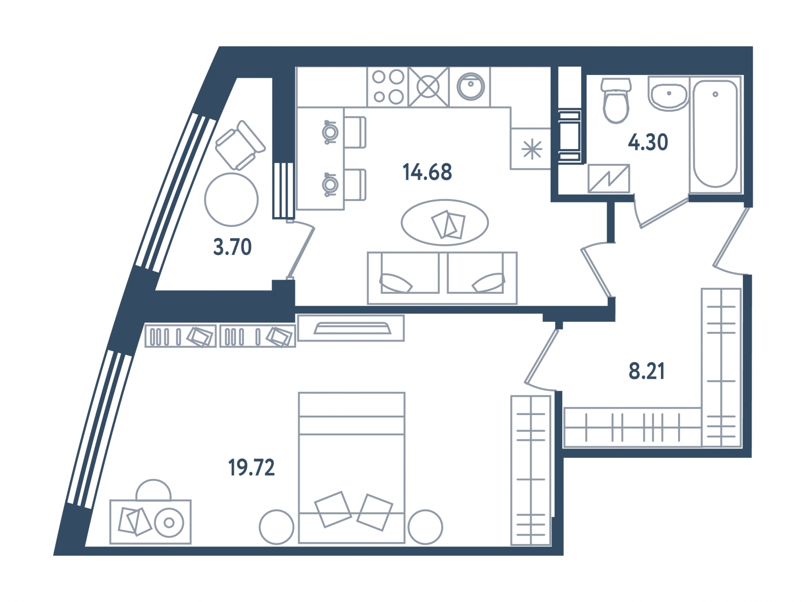 1-комнатная квартира в ЖК Клубный дом Точка отсчета на 4 этаже в 1 секции. Сдача в 2 кв. 2023 г.