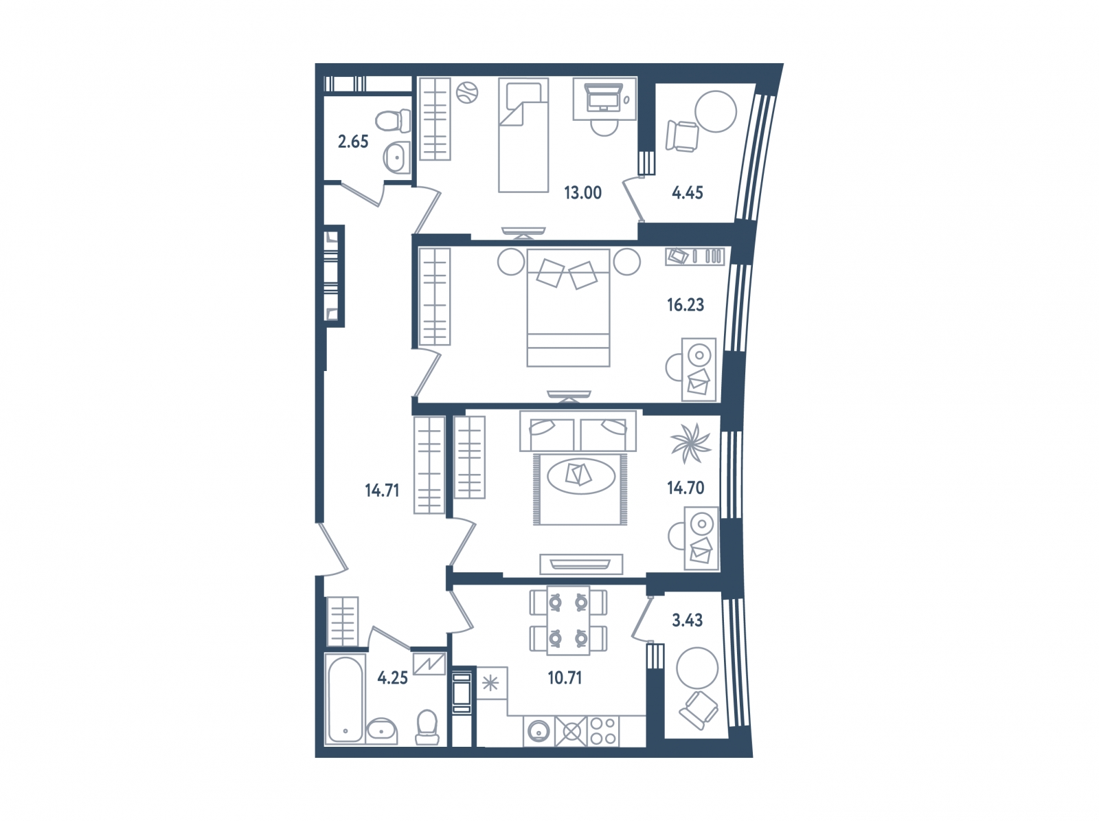 1-комнатная квартира в ЖК Клубный дом Точка отсчета на 3 этаже в 1 секции. Сдача в 2 кв. 2023 г.