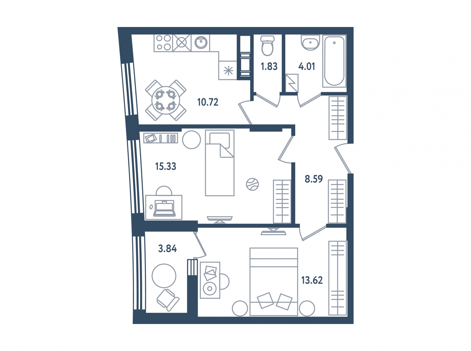 1-комнатная квартира в ЖК Клубный дом Точка отсчета на 3 этаже в 1 секции. Сдача в 2 кв. 2023 г.