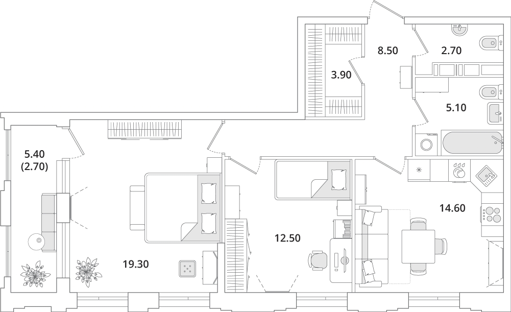 3-комнатная квартира с отделкой в ЖК Смородина на 17 этаже в 1 секции. Сдача в 1 кв. 2026 г.