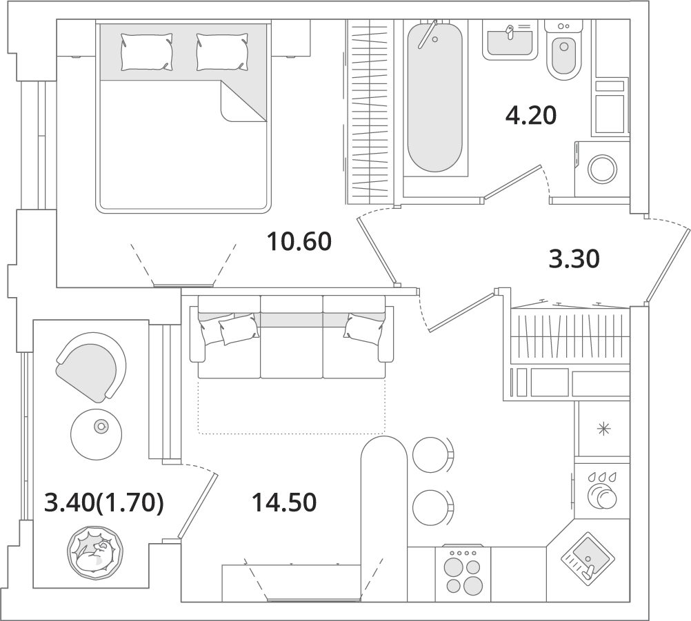 2-комнатная квартира с отделкой в ЖК Смородина на 7 этаже в 1 секции. Сдача в 1 кв. 2026 г.