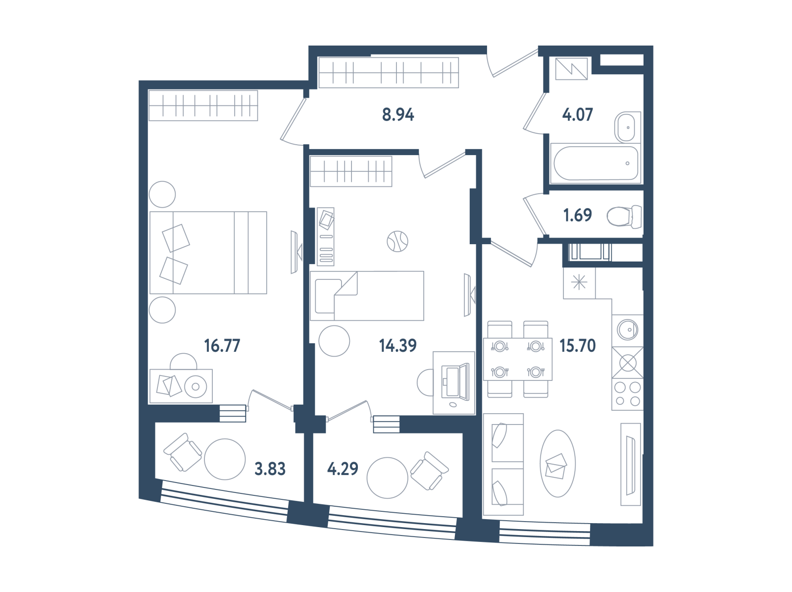 2-комнатная квартира в ЖК Белый Остров на 7 этаже в 2 секции. Сдача в 2 кв. 2023 г.