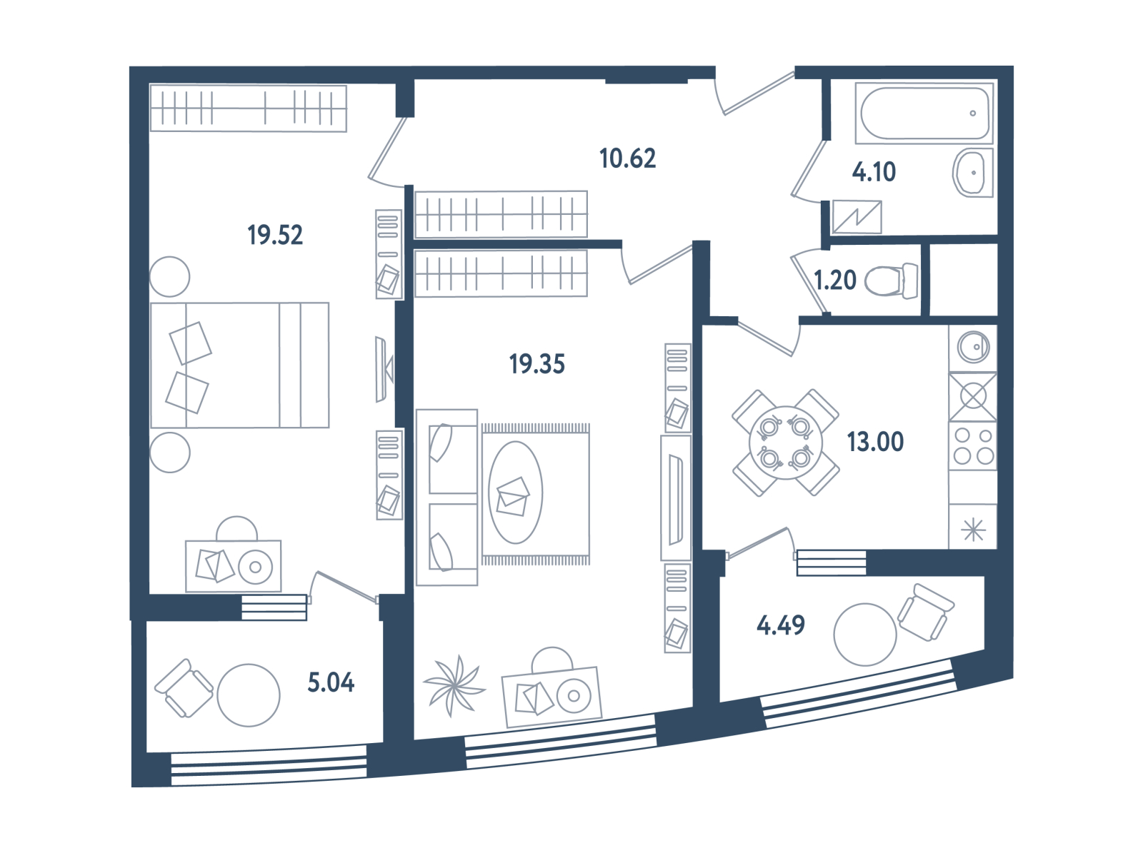 3-комнатная квартира в ЖК Белый Остров на 9 этаже в 2 секции. Сдача в 2 кв. 2023 г.