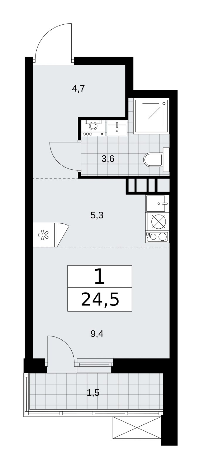 1-комнатная квартира (Студия) в ЖК Скандинавия на 17 этаже в 1 секции. Сдача в 1 кв. 2026 г.
