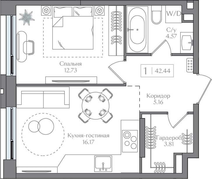 2-комнатная квартира с отделкой в ЖК Новая Жизнь на 16 этаже в 1 секции. Сдача в 1 кв. 2027 г.