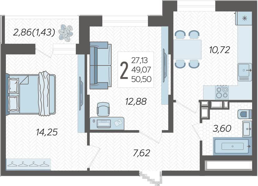 3-комнатная квартира с отделкой в ЖК Республики 205 на 8 этаже в 4 секции. Сдача в 4 кв. 2025 г.