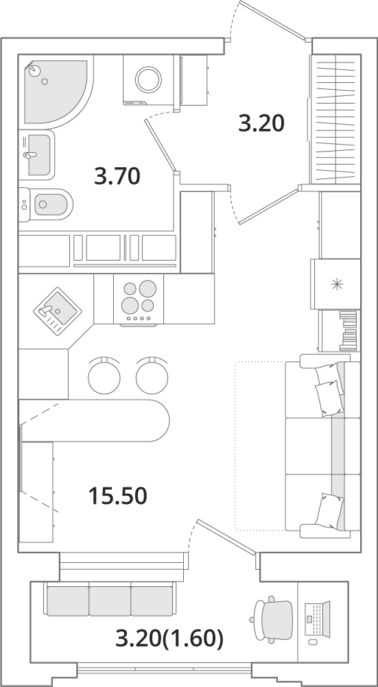 1-комнатная квартира (Студия) с отделкой в ЖК Тайм Сквер на 10 этаже в 1 секции. Сдача в 4 кв. 2024 г.