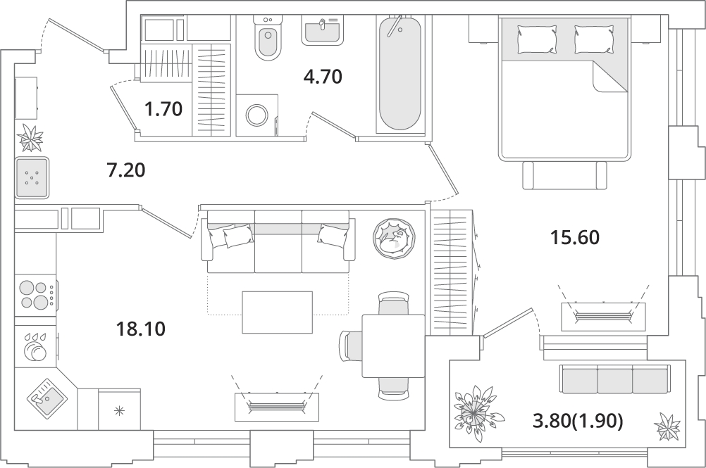 2-комнатная квартира с отделкой в е.квартал «Мир внутри» на 5 этаже в 1 секции. Сдача в 4 кв. 2024 г.