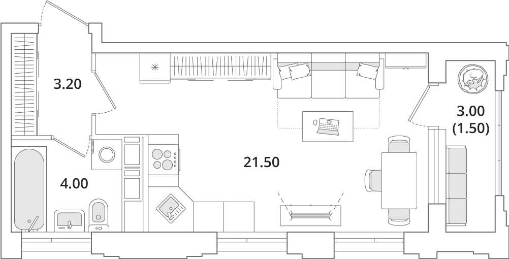 1-комнатная квартира (Студия) с отделкой в ЖК Тайм Сквер на 8 этаже в 1 секции. Сдача в 2 кв. 2024 г.