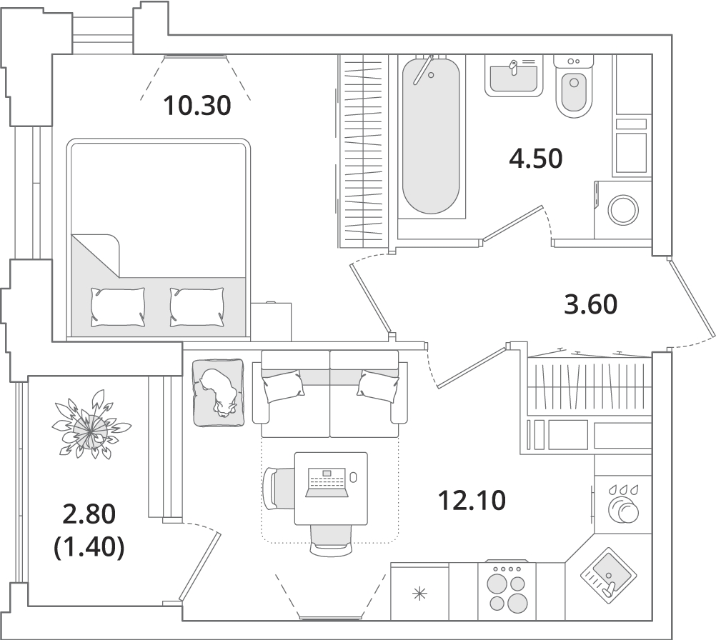 2-комнатная квартира с отделкой в ЖК Тайм Сквер на 10 этаже в 1 секции. Сдача в 2 кв. 2024 г.