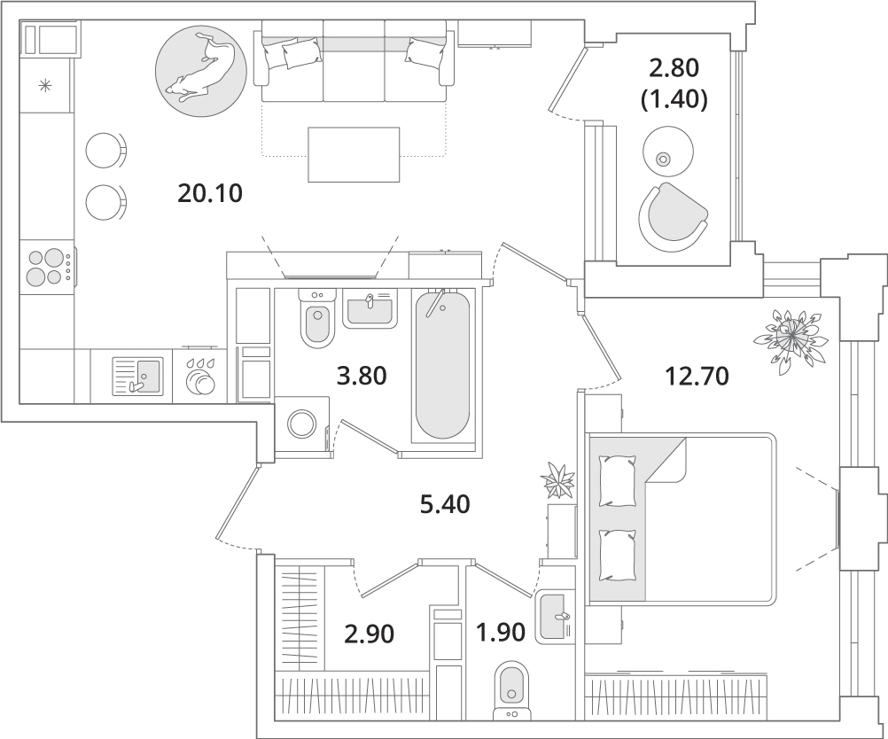 2-комнатная квартира с отделкой в ЖК Смородина на 1 этаже в 1 секции. Сдача в 1 кв. 2026 г.