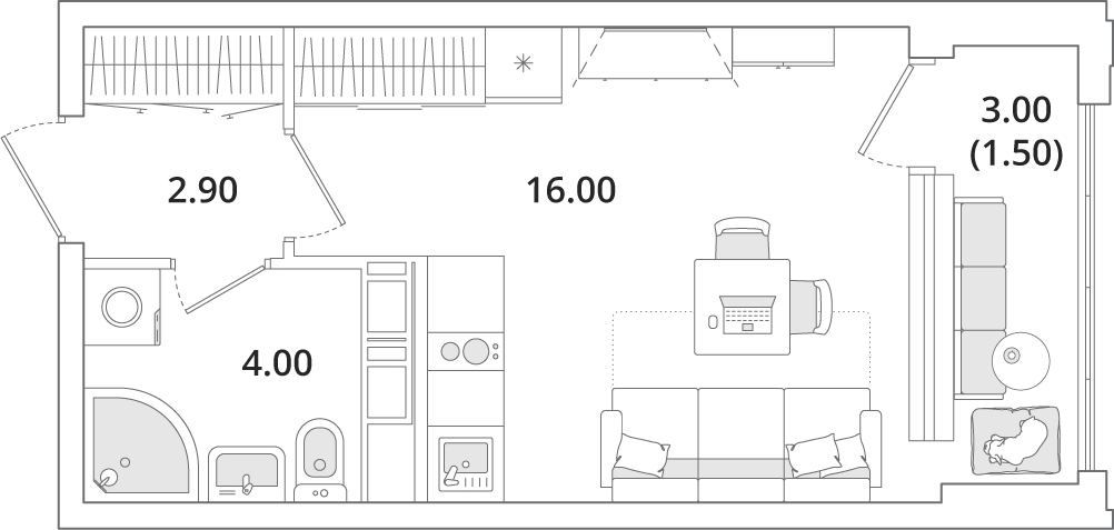 2-комнатная квартира с отделкой в ЖК Смородина на 16 этаже в 1 секции. Сдача в 1 кв. 2026 г.