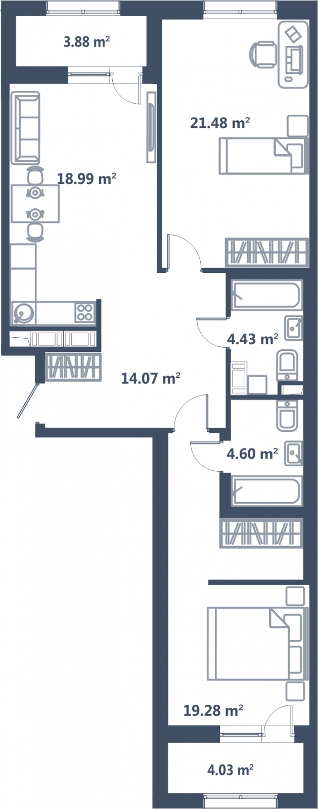 1-комнатная квартира (Студия) с отделкой в ЖК Тайм Сквер на 4 этаже в 1 секции. Сдача в 2 кв. 2024 г.