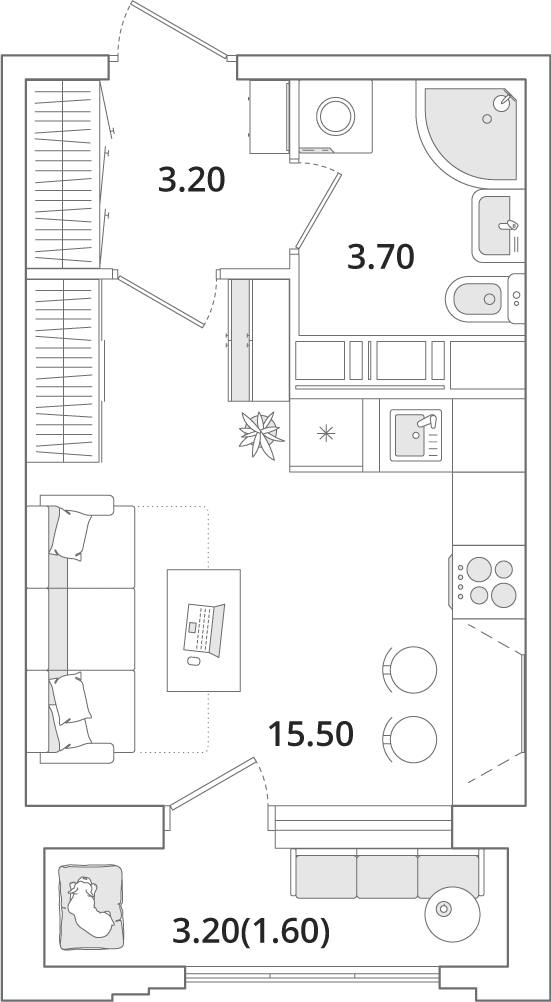 1-комнатная квартира (Студия) с отделкой в ЖК Тайм Сквер на 4 этаже в 1 секции. Сдача в 4 кв. 2024 г.