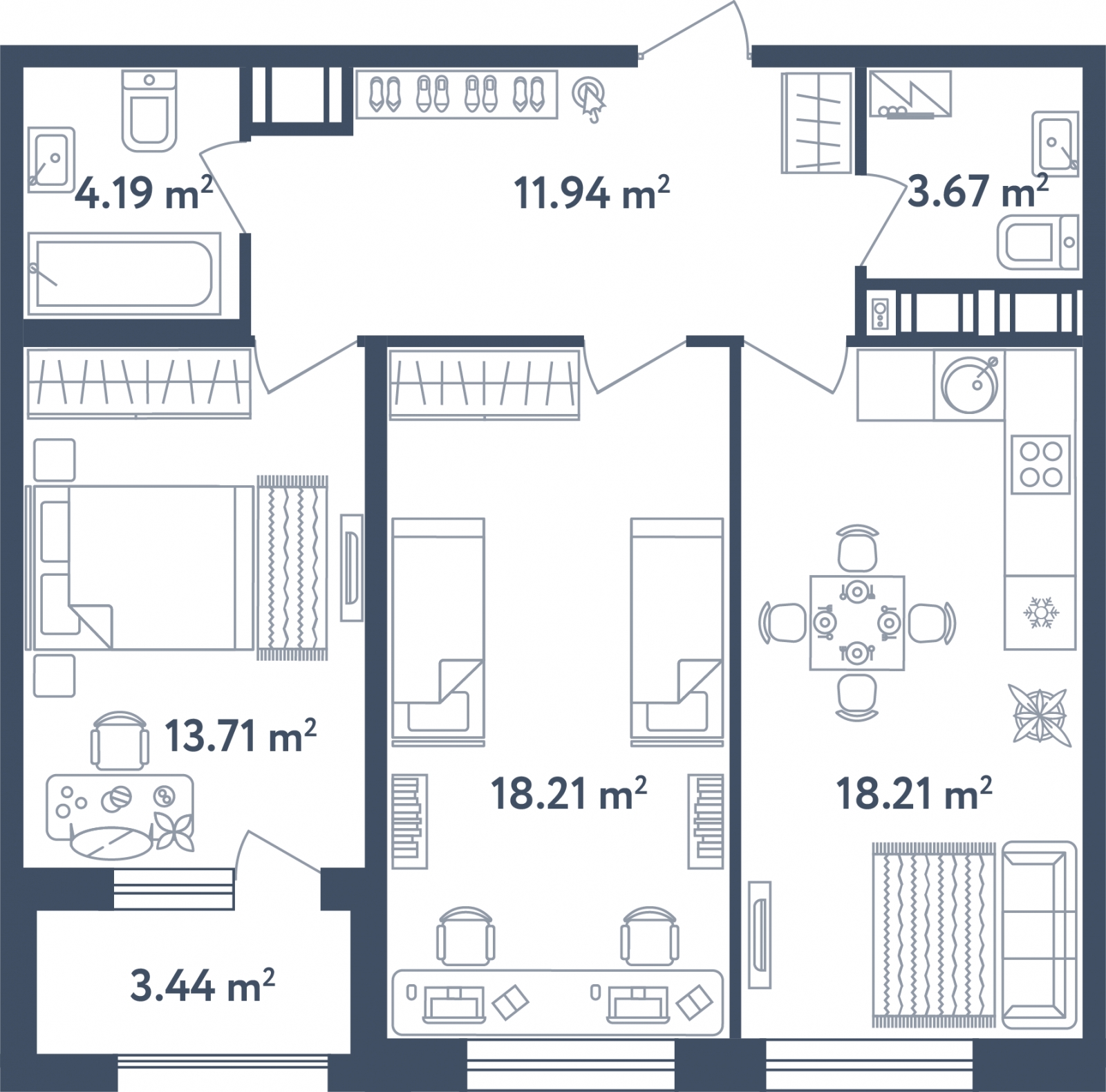 2-комнатная квартира с отделкой в ЖК Смородина на 16 этаже в 1 секции. Сдача в 1 кв. 2026 г.
