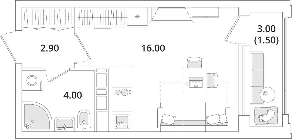 1-комнатная квартира (Студия) с отделкой в ЖК Тайм Сквер на 5 этаже в 1 секции. Сдача в 4 кв. 2024 г.