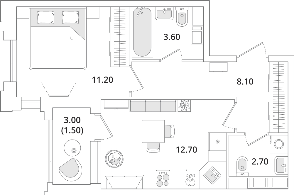 1-комнатная квартира с отделкой в ЖК Тайм Сквер на 8 этаже в 1 секции. Сдача в 2 кв. 2024 г.