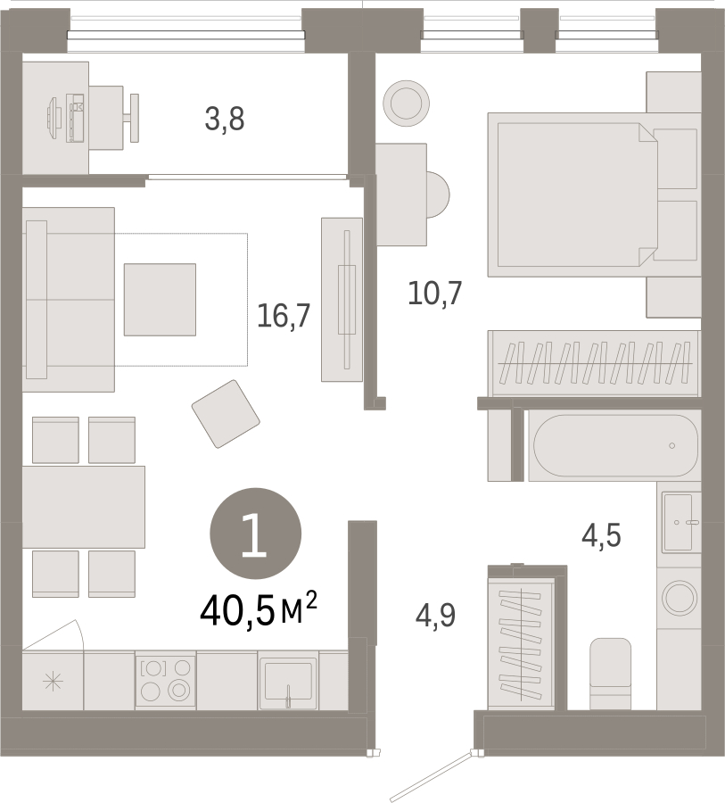 1-комнатная квартира в ЖК Тайм Сквер на 9 этаже в 1 секции. Сдача в 2 кв. 2024 г.