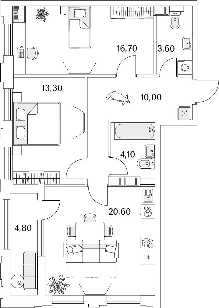 1-комнатная квартира в ЖК Тайм Сквер на 10 этаже в 1 секции. Сдача в 2 кв. 2024 г.