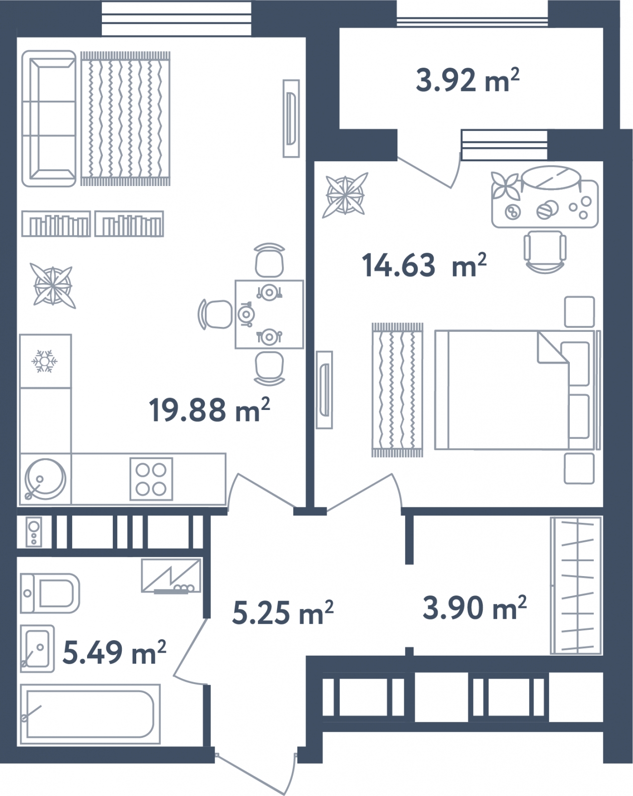 2-комнатная квартира в ЖК Тайм Сквер на 11 этаже в 1 секции. Сдача в 2 кв. 2024 г.