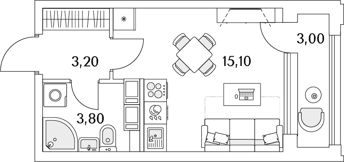 1-комнатная квартира (Студия) с отделкой в Кварталы Драверта на 4 этаже в 4 секции. Сдача в 2 кв. 2026 г.