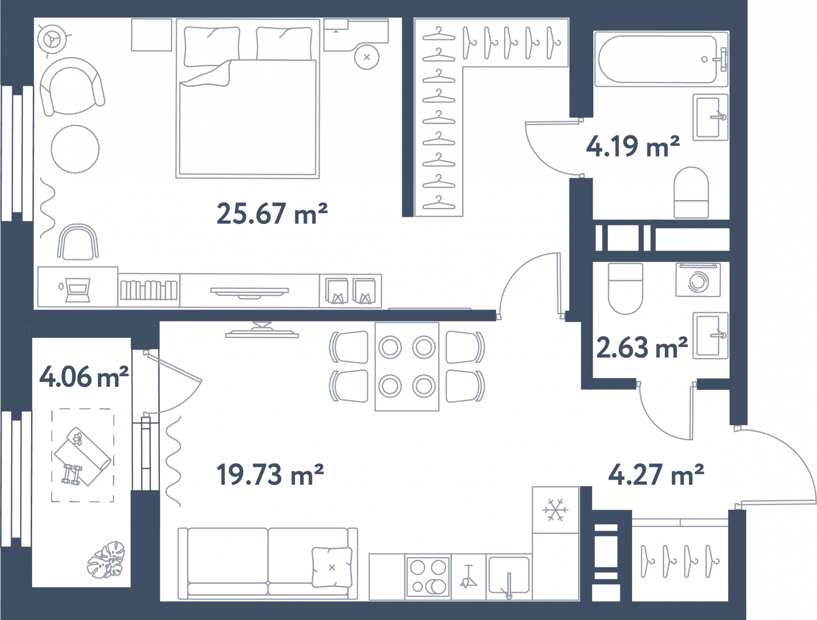1-комнатная квартира в ЖК Тайм Сквер на 9 этаже в 1 секции. Сдача в 2 кв. 2024 г.